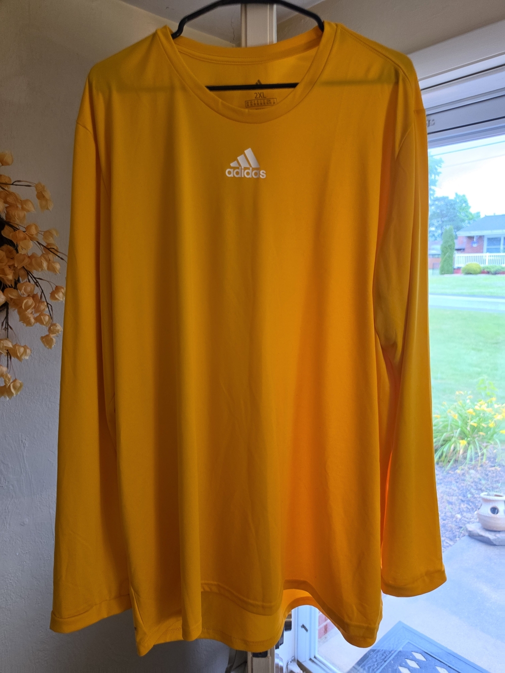 adidas Men’s Long-Sleeve Athletic Tee — Yellow